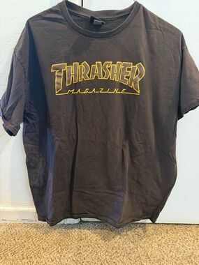 Thrasher Black Short-Sleeve Tee with Yellow Logo